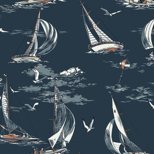Papel pintado de barcos en color azul oscuro Sailboats 8853