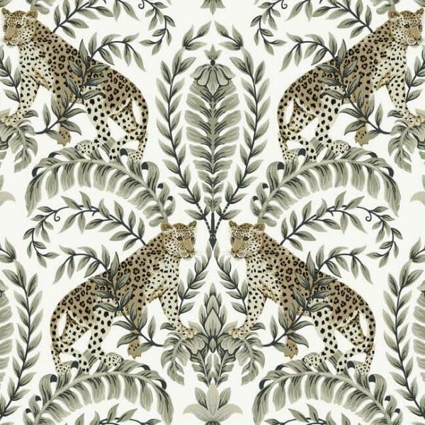 Papel pintado de animales en color blanco Jungle Leopard KT2202