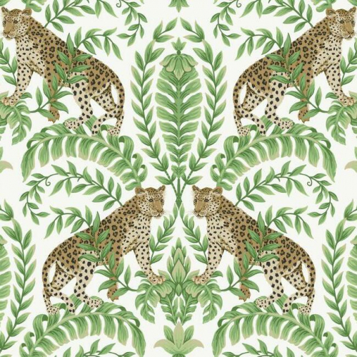 Papel pintado de animales en color verde Jungle Leopard KT2203