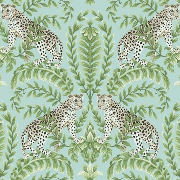 Papel pintado de animales en color turquesa Jungle Leopard KT2204
