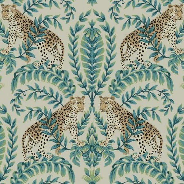 Papel pintado de animales en color verde Jungle Leopard KT2206