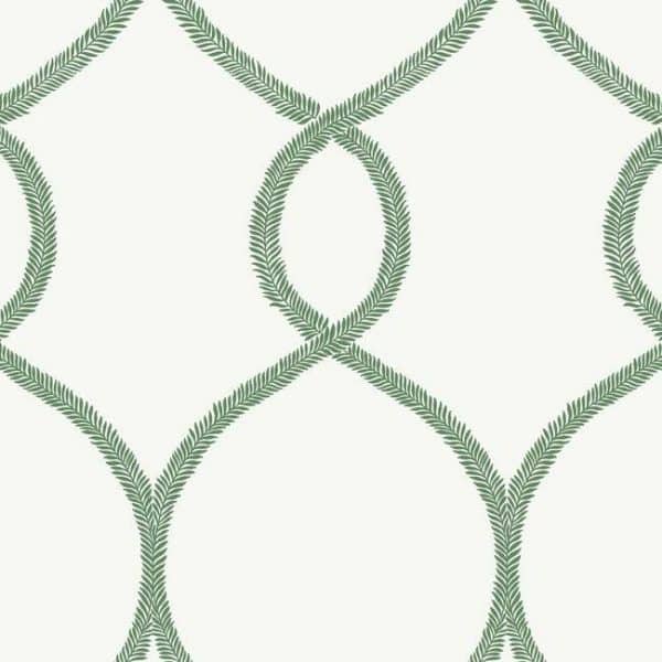 Papel pintado geométrico en color verde Laurel Leaf Ogee KT2231