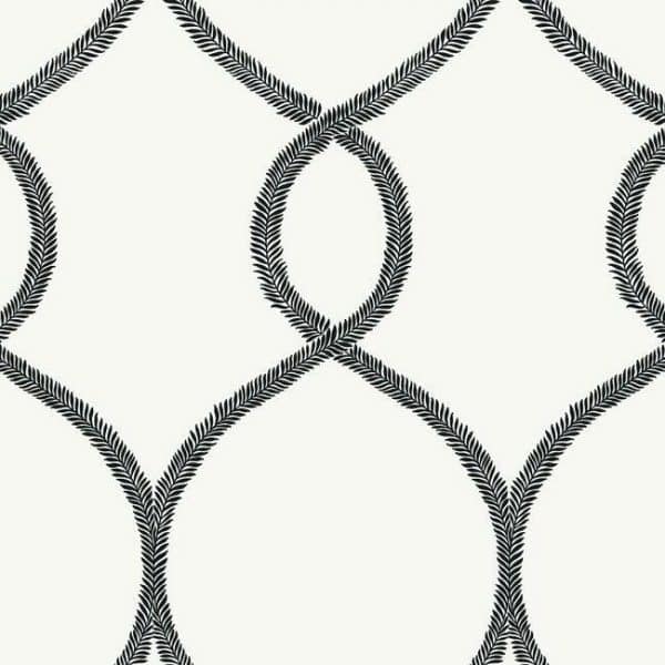 Papel pintado geométrico en color negro Laurel Leaf Ogee KT2235