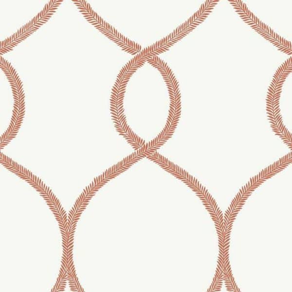 Papel pintado geométrico en color naranja Laurel Leaf Ogee KT2236