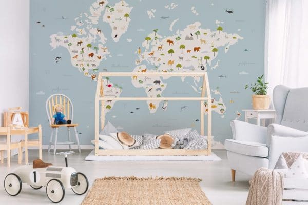 Mural de papel pintado infantil mapa en multicolor Animal Map 9700052 - Imagen 3