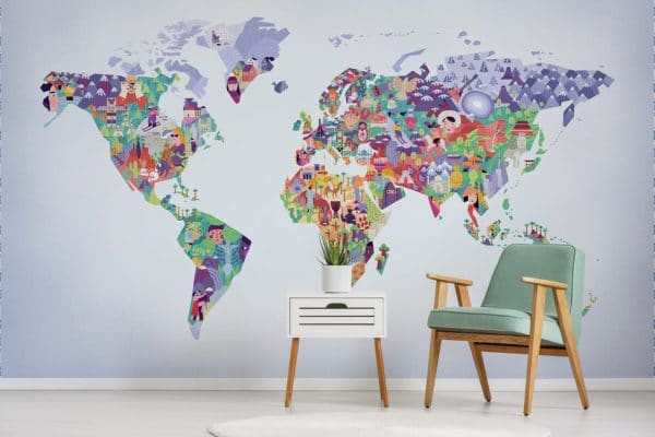Mural de papel pintado infantil mapa en multicolor Diversity Map 9700062 - Imagen 3