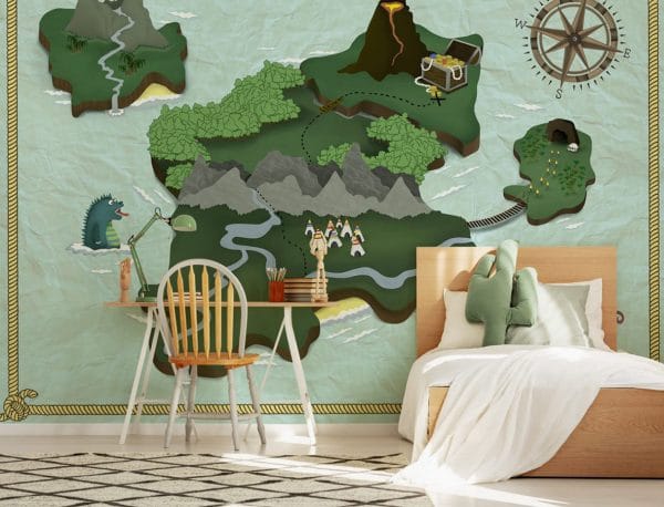 Mural de papel pintado infantil en color marrón Treasure Map 9700072 - Imagen 3