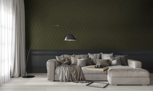 Papel pintado de rombos en tonos de color verde Khaki 9400301 - Imagen 3