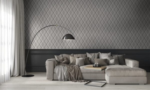 Papel pintado de rombos en negro y blanco Chess 9400313 - Imagen 3