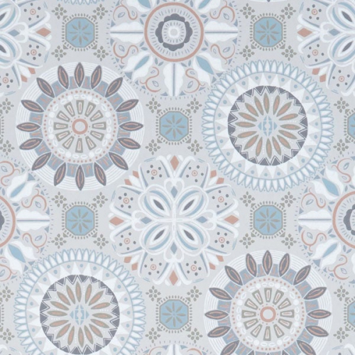 Papel pintado de mosaico en color azul claro Rosetta W7337-02