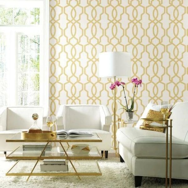 Papel pintado de trellis en color amarillo Hourglass Trellis GM7518 - Imagen 4