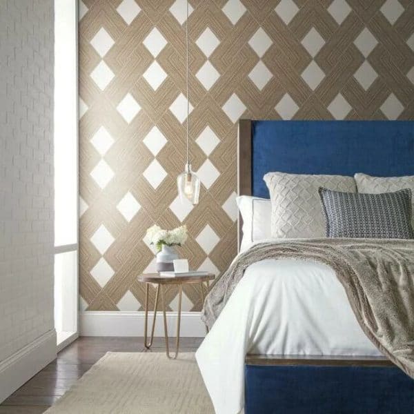 Papel pintado de rombos en color blanco y dorado Beveled Edge GM7536 - Imagen 3