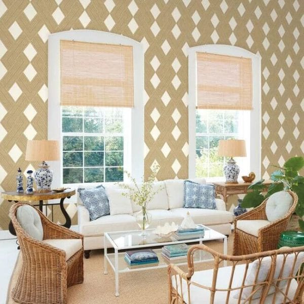 Papel pintado de rombos en color blanco y dorado Beveled Edge GM7536 - Imagen 4