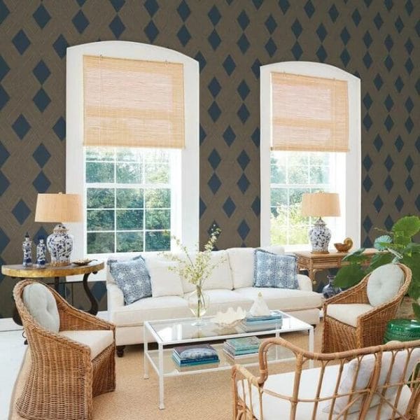 Papel pintado de rombos en color azul y dorado Beveled Edge GM7540 - Imagen 3