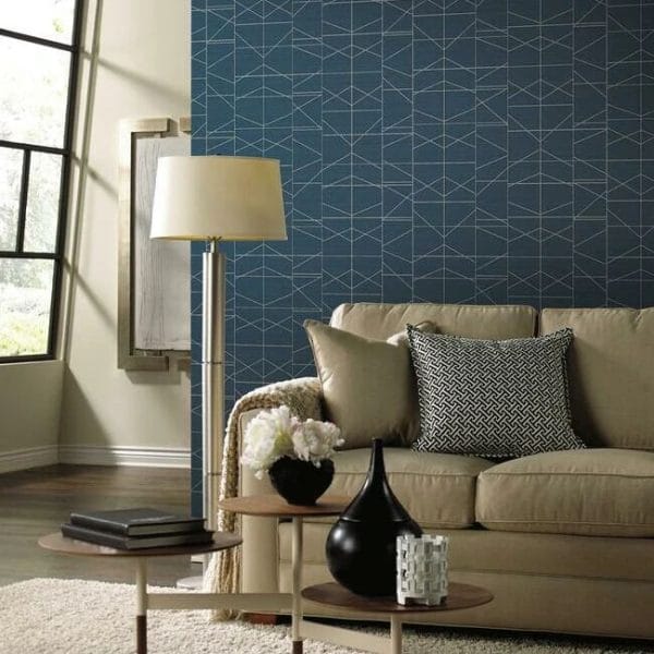 Papel pintado de geométrico moderno en color azul y plata Modern Perspective GM7545 - Imagen 4