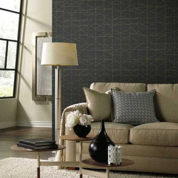 Papel pintado de geométrico moderno en color negro y dorado Modern Perspective GM7547 - Imagen 3