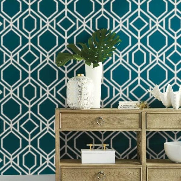 Papel pintado de trellis en color azul turquesa Sawgrass Trellis TC2633 - Imagen 4