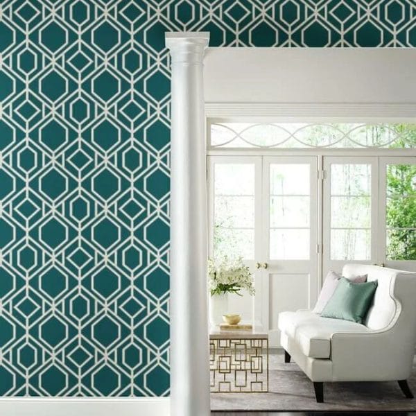 Papel pintado de trellis en color azul turquesa Sawgrass Trellis TC2633 - Imagen 3