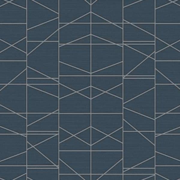 Papel pintado de geométrico moderno en color azul y plata Modern Perspective GM7545