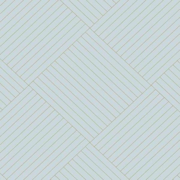 Papel pintado de geométrico clásico en color azul claro y dorado Twisted Tailor GM7567