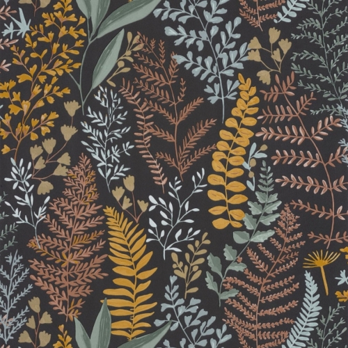 Papel pintado de hojas en colores ocre y negro Woodland 102922974