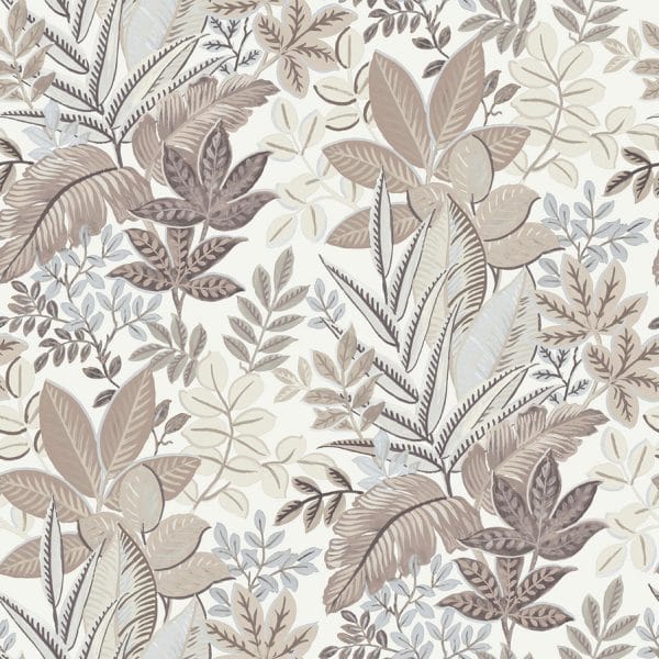 Papel pintado de hojas color beige Flora 18506