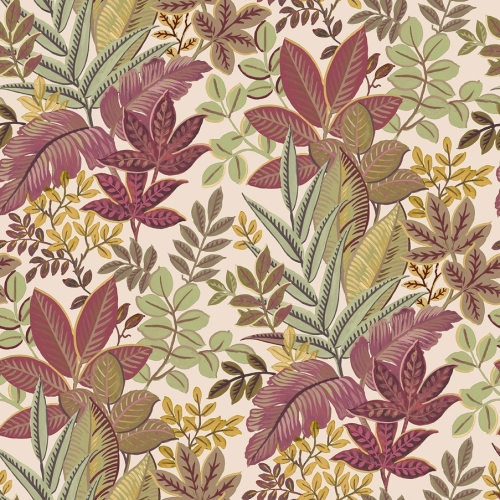 Papel pintado de hojas color granate Flora 18508