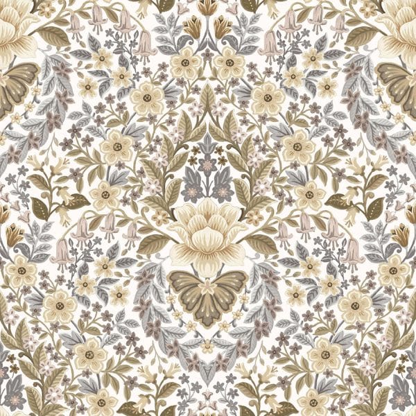 Papel pintado de estampado floral color beige Flora 18516