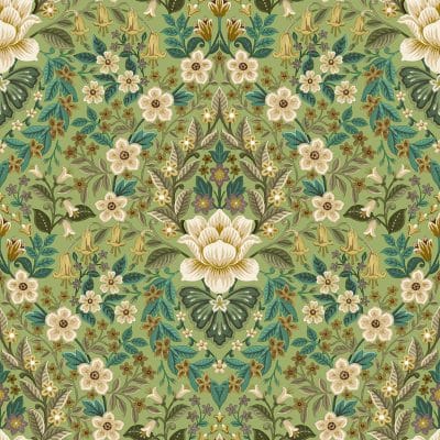 Papel pintado de estampado floral color verde Flora 18517
