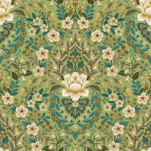 Papel pintado de estampado floral color verde Flora 18517