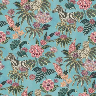 Papel pintado de animales en color turquesa Flora 18523