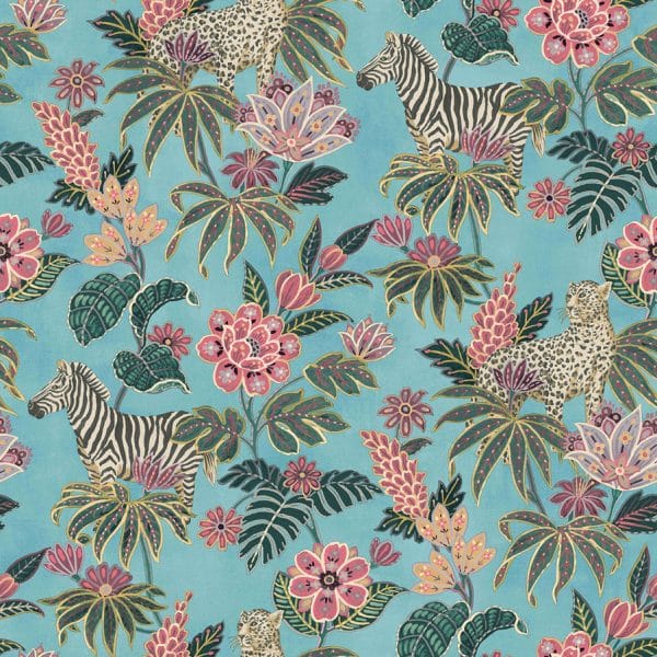 Papel pintado de animales en color turquesa Flora 18523