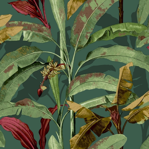 Papel pintado tropical color verde Flora 18544