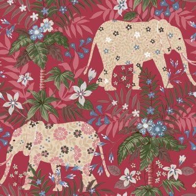 Papel pintado infantil color rojo Flora 18548