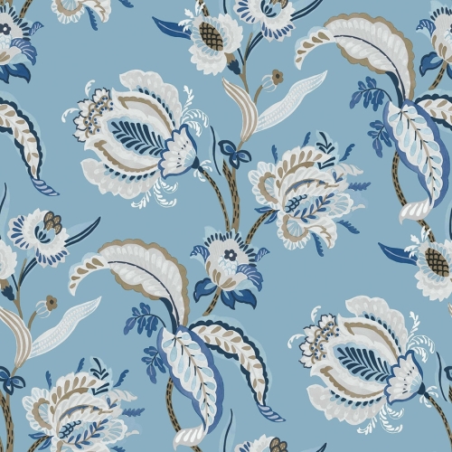 Papel pintado de estampado floral color azul Flora 18553