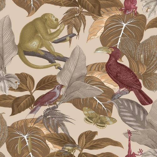 Papel pintado de animales color beige Flora 18504