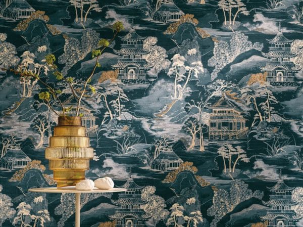 Papel pintado de estilo oriental en color azul Nara 75310202 - Imagen 7