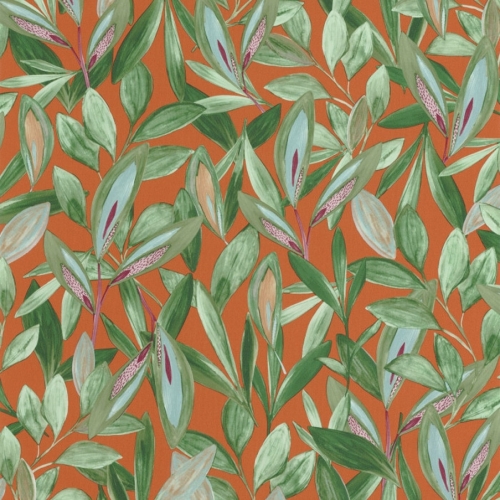 Papel pintado de hojas en color verde y naranja Hojas 85973313