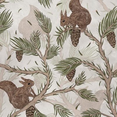 Papel pintado infantil de color beige Squirrel Mountain R17983