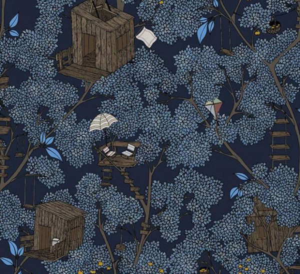 Papel pintado infantil de color azul Treehouse R18012