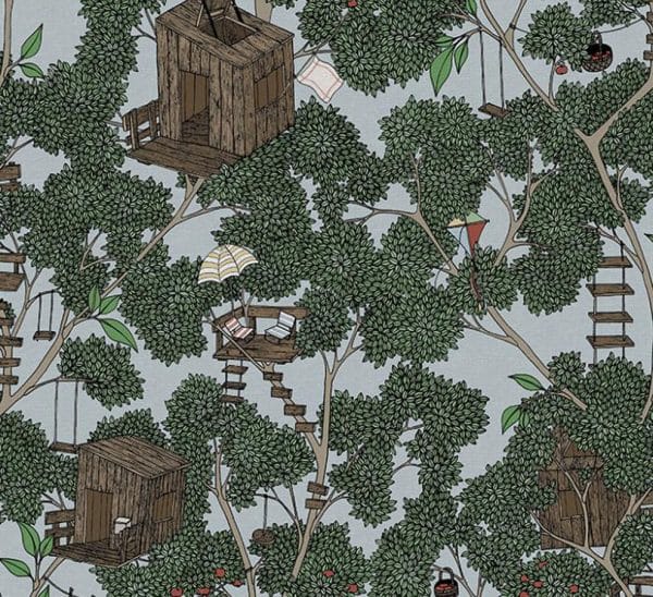 Papel pintado infantil de color gris y verde Treehouse R18014