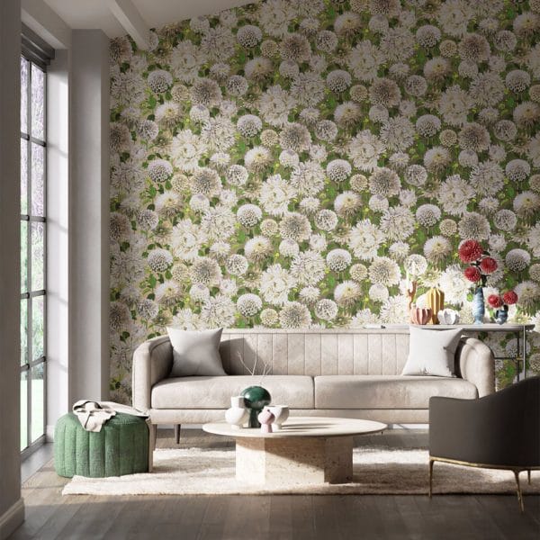 Papel pintado de flores en color verde Dahlia HQN2112844 - Imagen 3