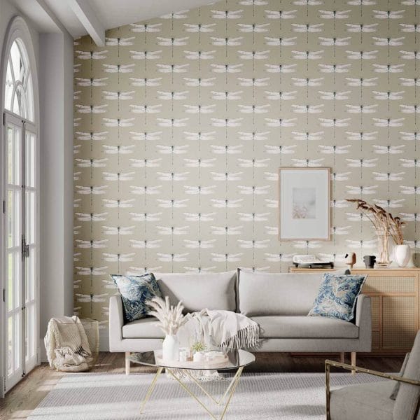 Papel pintado de libélulas en color beige Demoiselle HGAT111241 - Imagen 3
