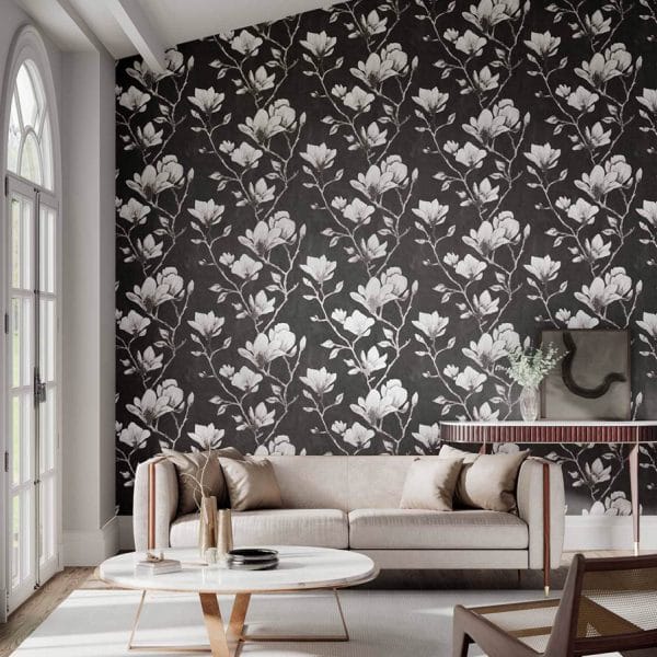 Papel pintado de hojas en color negro Lotus HTEW112602 - Imagen 3