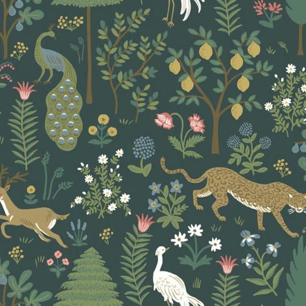 Papel pintado de animales color verde oscuro Menagerie RP7306