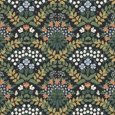 Papel pintado estilo floral de color negro multicolor Bramble RP7318
