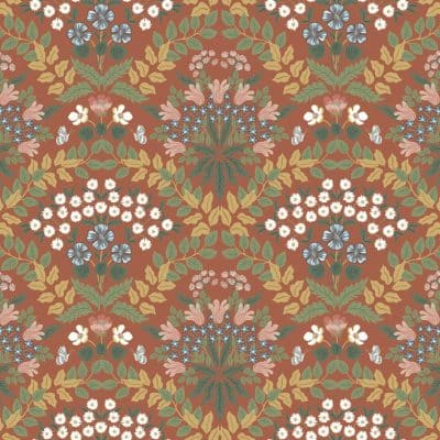 Papel pintado estilo floral de color rojo Bramble RP7320