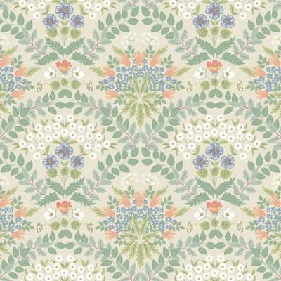 Papel pintado estilo floral de color beige y multicolor Bramble RP7321