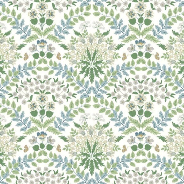 Papel pintado estilo floral de color verde y azul Bramble RP7323
