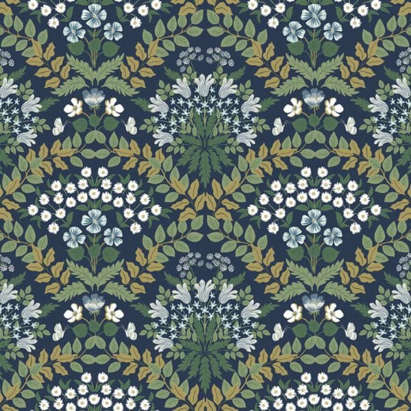 Papel pintado estilo floral de color azul marino Bramble RP7324